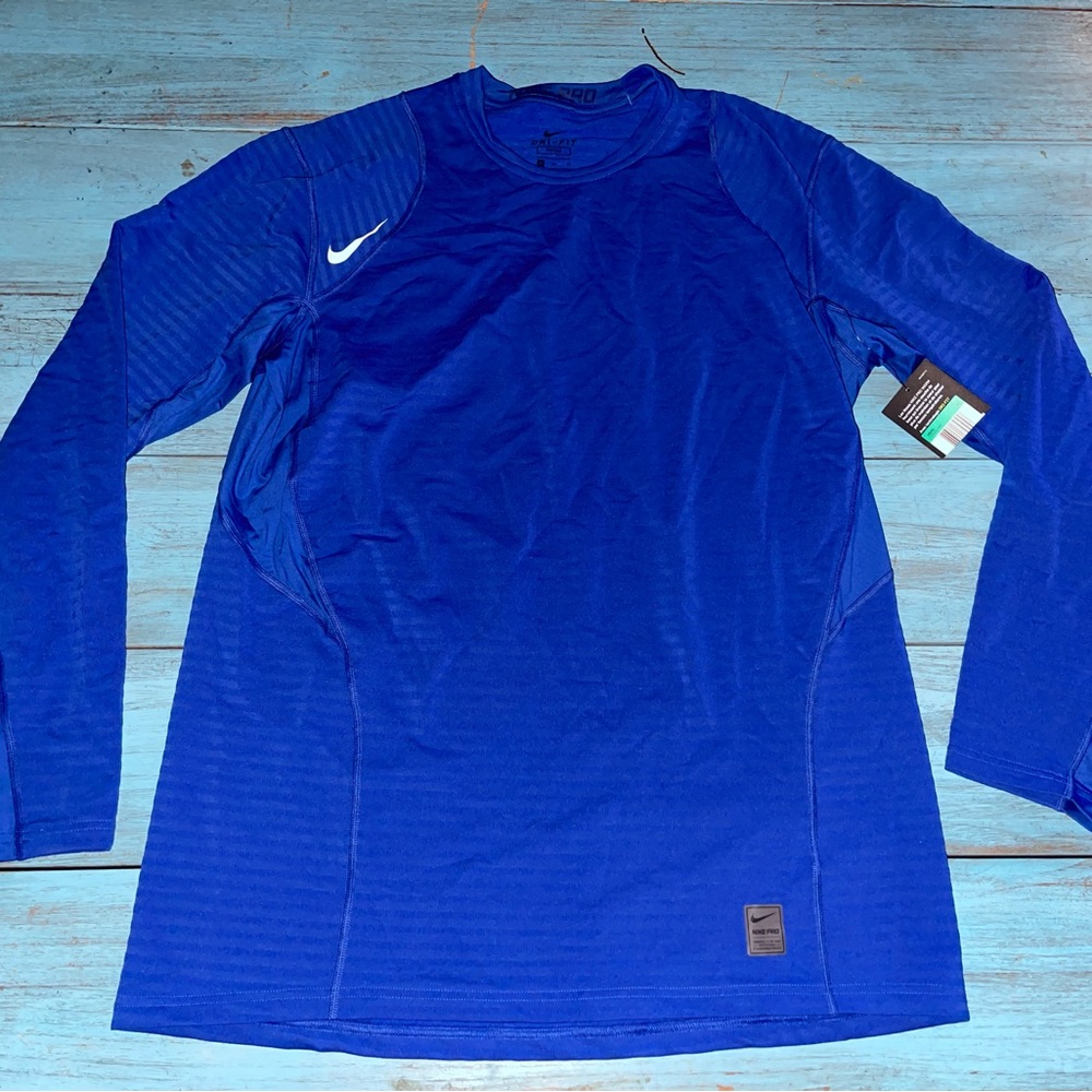 New Nike Pro Warm Long Sleeve Training Shirt Mens Top 725035 480 - Picture 3 of 4